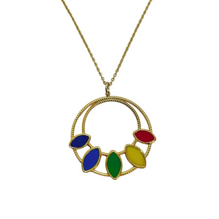 necklace steel gold round element with colorful smalto1